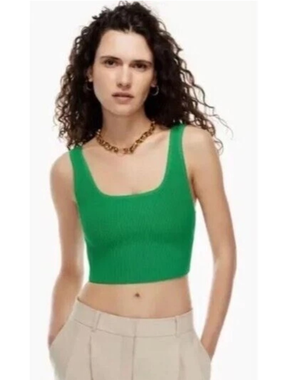 Aritzia Babaton Green Ribbed Crop Tank Top - Women